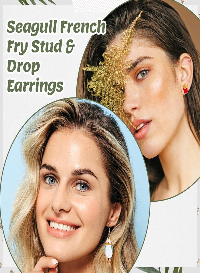BkeeCten Stud Dangle Earrings Set - 2pairs Seagull French Fry Drop Dangle Earrings Mismatched Summer Enamel Stud & Drop Earrings Beach Vacation Piercing Jewelry Gift Women Trendy Men Sensitive Ears - Image 5